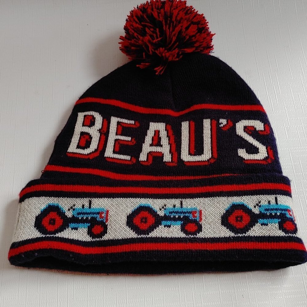 Rare Beau's Brewery Pom Pom Hat Striped Winter Toque Tractor